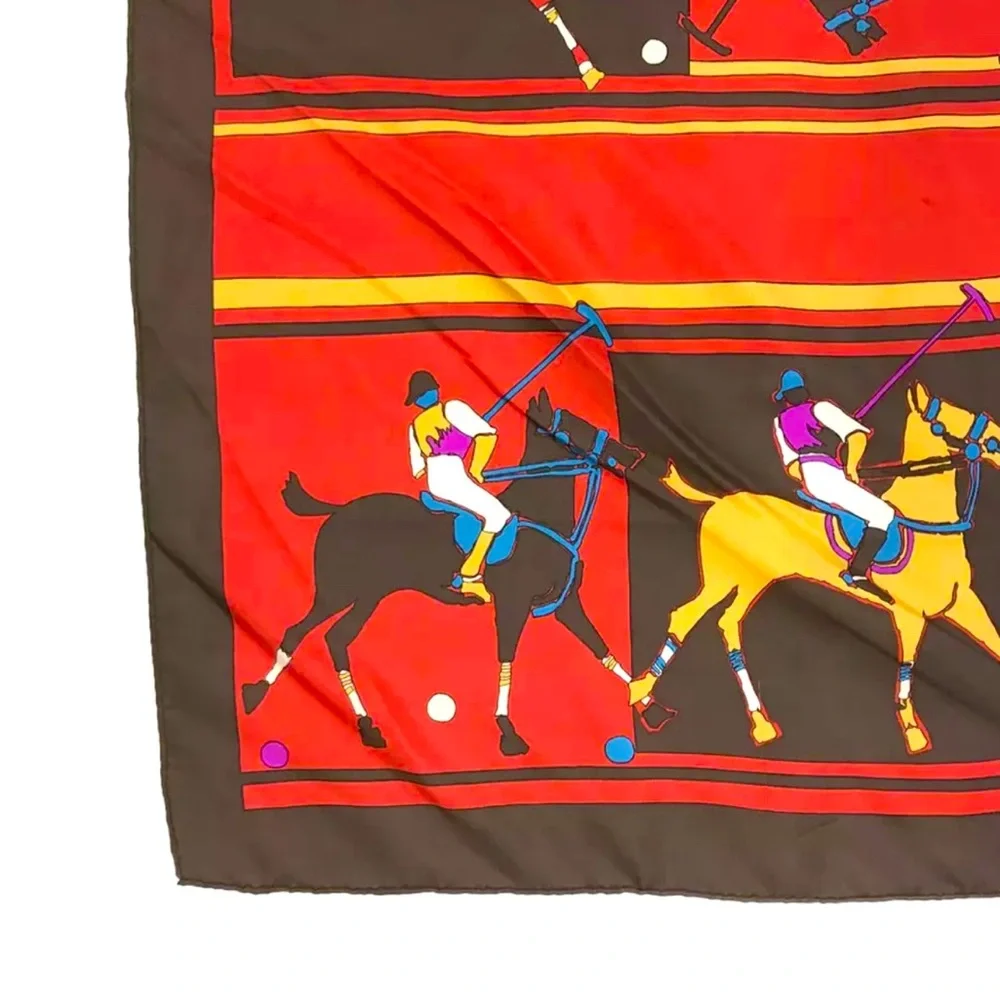 AUTH VINTAGE CHRISTIAN DIOR 78cm x 78cm LARGE MULTICOLOR JOCKEY RED SCARF SILK
